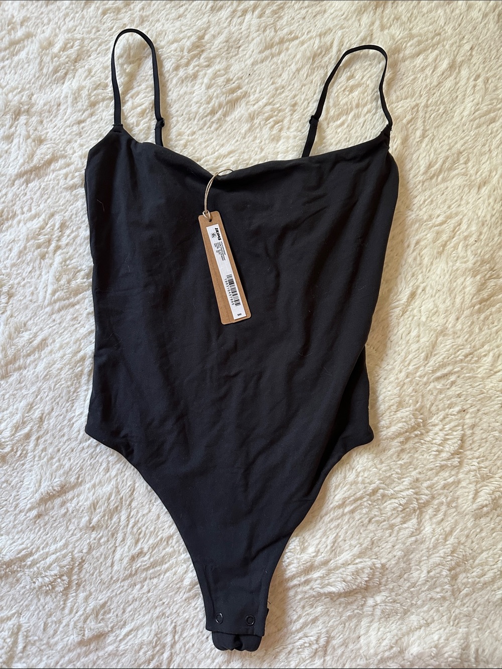 SKIMS Fits Everybody Cami Thong Bodysuit in Onyx Black